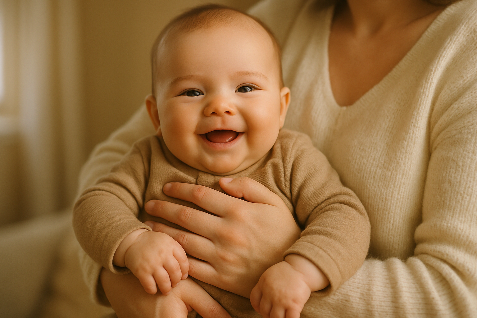 happy baby being held